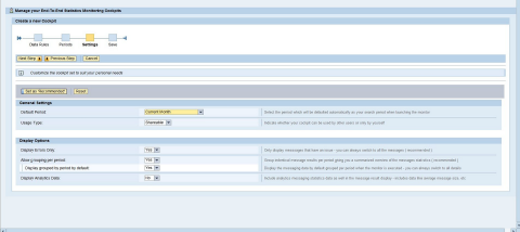 New Cockpit Wizard — Settings